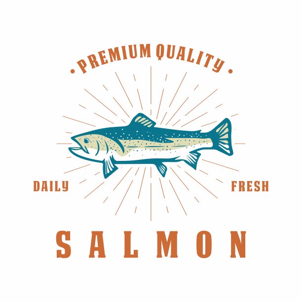 鲑鱼标志图标设计矢量插图。海鲜标签设计图片下载
