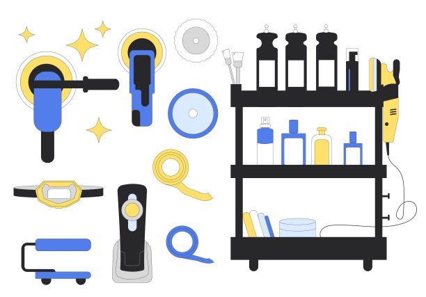 抛光车成套设备。修理汽车。清除车辆上的划痕。矢量插图工具包孤立的汽车服务工具图片下载