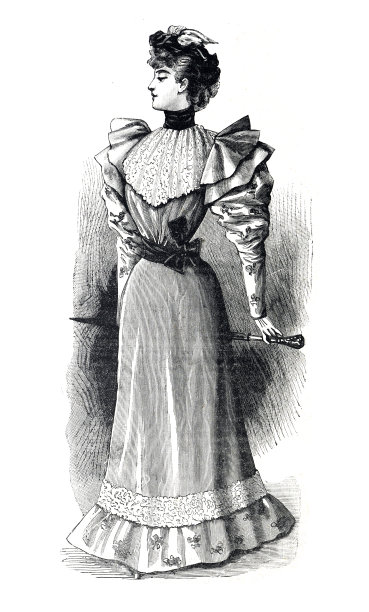 穿着得体的女士，穿着古装的女士。公主裙或女王裙。老式的衣服。时尚产业。19世纪的服装。18世纪的服装。精英的裙子。图片下载
