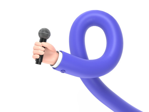 卡通手势图标模型。卡通手持麦克风。白色背景的3d渲染。长臂概念。图片下载