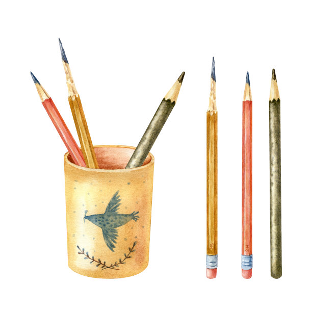 石墨铅笔和玻璃铅笔都是手绘水彩的图片下载