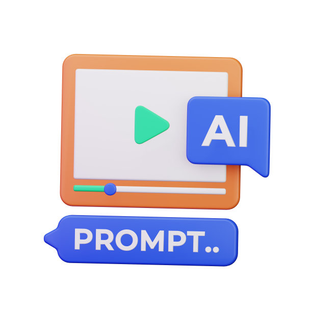 视频播放器与ai提示请求的数字内容多媒体在线生成器3d渲染图标插图设计图片下载
