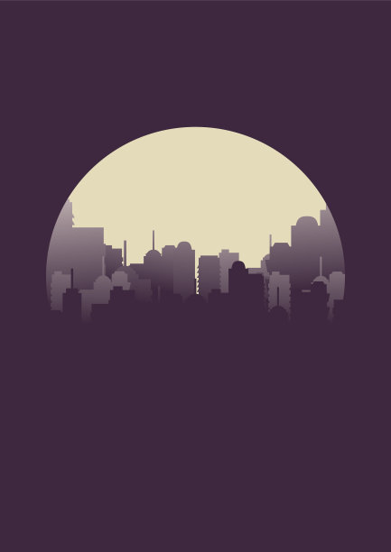 夜空和月亮在城市剪影城市景观插图。月亮升起的现代波西米亚背景图片下载