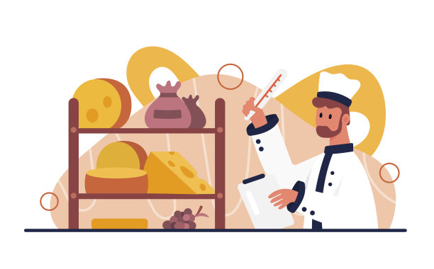 奶酪的陈化和储存，奶酪制作师拿着温度计来控制货架的温度图片下载