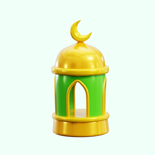 伊斯兰传统月牙灯装饰三维图标插画渲染设计图片下载