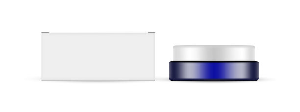 蓝色奶油罐模型与纸包装盒子，正面视图图片下载