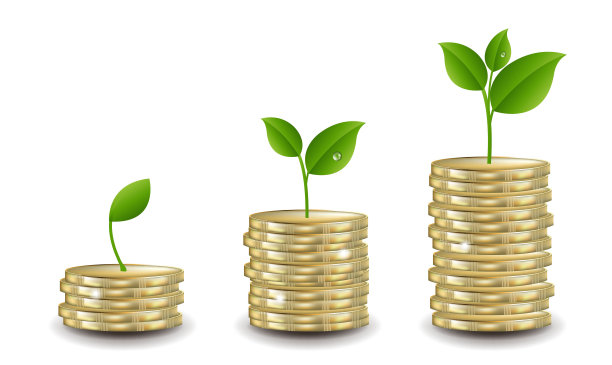 硬币与发芽白色背景图片下载