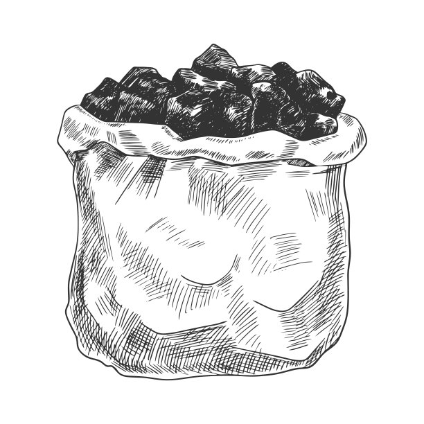 手绘袋木炭隔离在白色背景图片下载