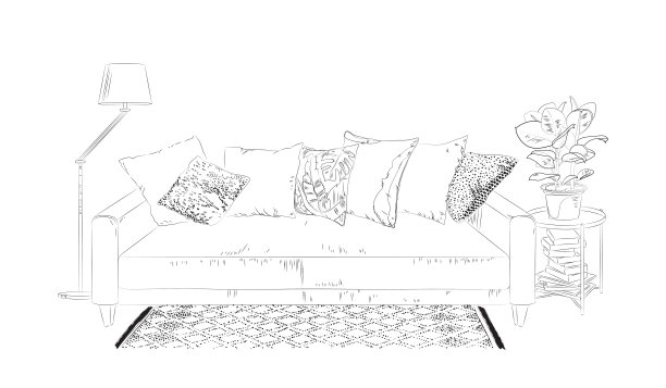客厅内部配有沙发、桌子、书籍、台灯和植物榕树。图片下载