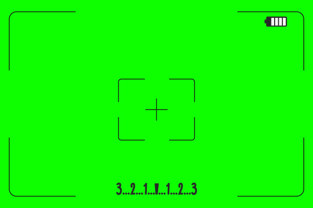 绿屏色度键背景，取景器相机框架，视频胶片屏幕模板，叠加。影院显示与网格。矢量图图片下载