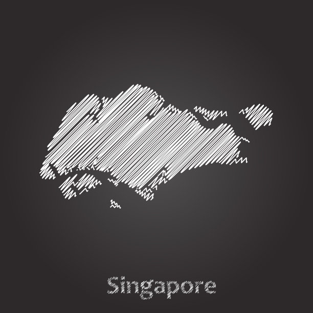 新加坡地图手绘白色涂鸦草图在黑色的背景。矢量插图Eps10图片下载