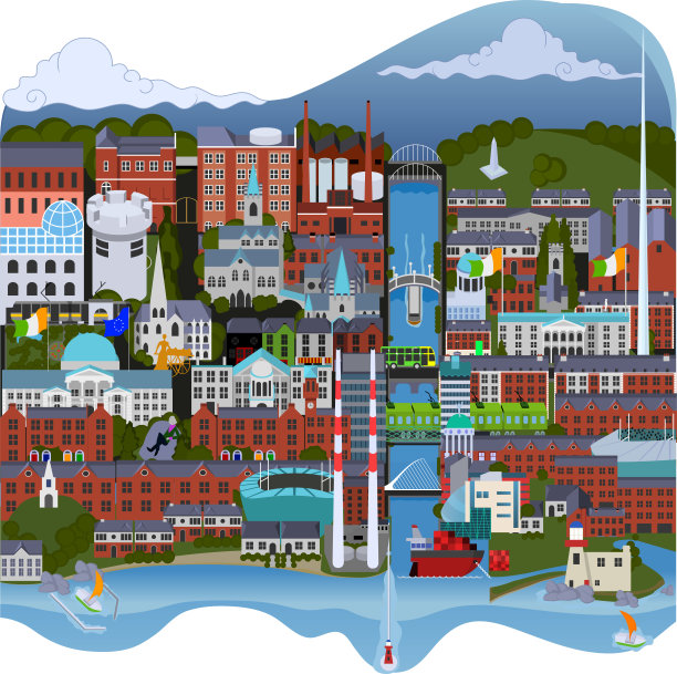 都柏林主要旅游景点：基督教堂、都柏林城堡、梅瑞恩广场、圣斯蒂芬绿地、啤酒厂、圣殿酒吧、凤凰公园、烟囱和利菲河图片下载