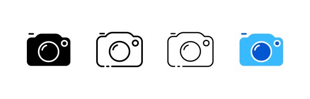相机图标设置。不同的风格，一组相机图标。矢量图标图片下载