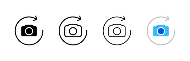 相机与箭头在圆圈图标。不同的风格，相机带有箭头图标。矢量图标图片下载
