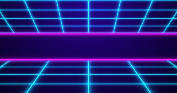 动态复古风格的80年代霓虹彩色网格无缝bg。科幻电影中的数字激光网格移动网络背景。合成波风格发光网格背景的科技夜总会，迪斯科舞池。图片下载