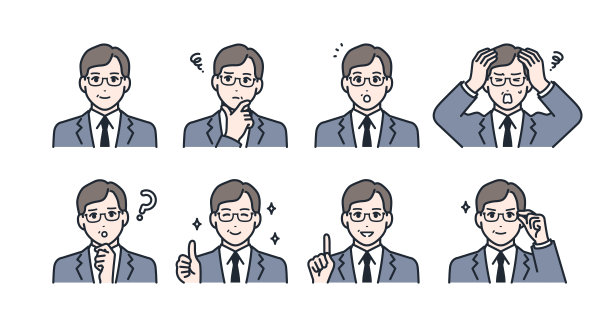 面部表情图标插画素材为身着西装的中年男子图片下载