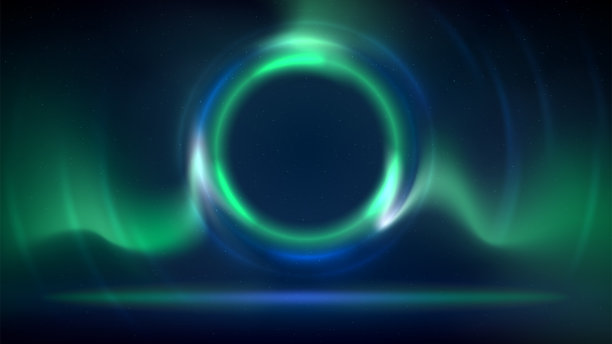 舞台与蓝绿色圆形照明背景。闪亮的光环。发光的绿蓝色圆圈。舞台荧光背景。背景显示产品，文字，复制粘贴。矢量图图片下载