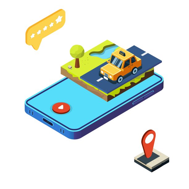 智能手机屏幕上出现的出租车等距图像图片下载