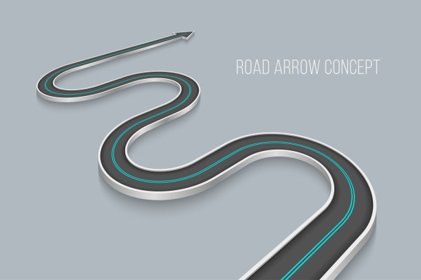 白色背景上蜿蜒的3d道路信息图概念。时间模板。图片下载