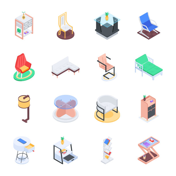现代家具等距图标集合图片下载