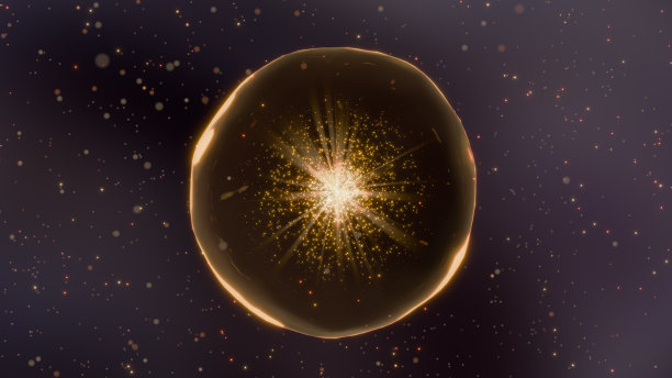 概念艺术的小细胞外囊泡(外泌体，mv)作为一种功能性化妆品成分。黑暗空间中一个发光的泡泡。图片下载