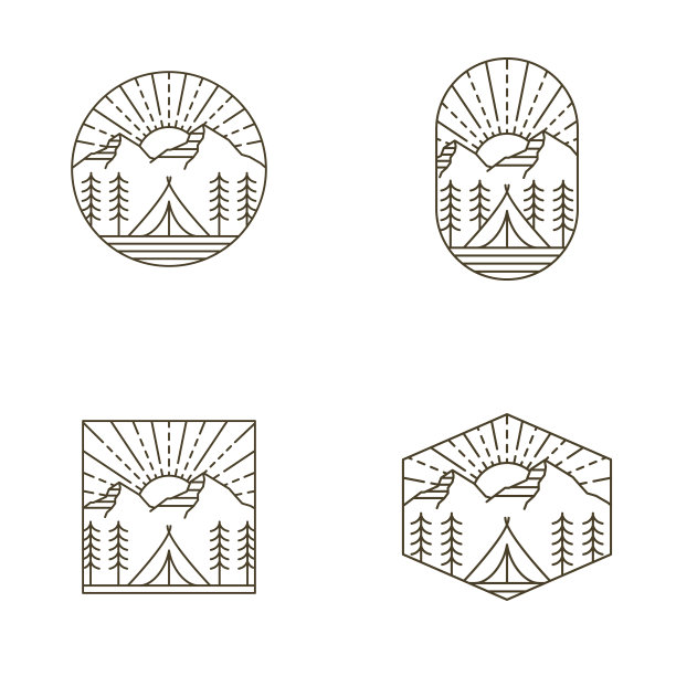 山晨露营插图单线或线条艺术风格图片下载