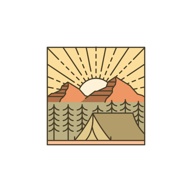 山晨露营插图单线或线条艺术风格图片下载