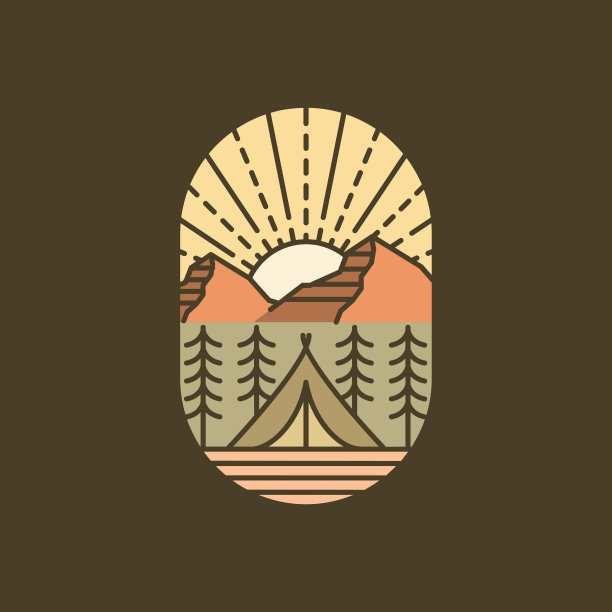 山晨露营插图单线或线条艺术风格图片下载