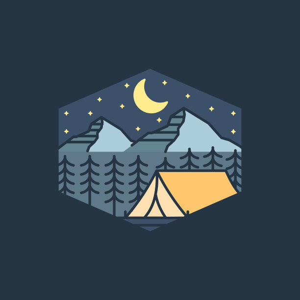 山夜露营插图单线或线条艺术风格图片下载