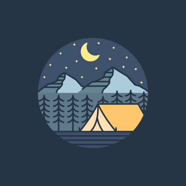 山夜露营插图单线或线条艺术风格图片下载
