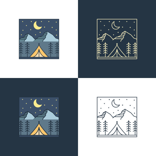 山夜露营插图单线或线条艺术风格图片下载
