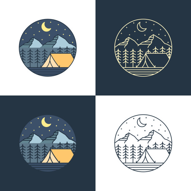 山夜露营插图单线或线条艺术风格图片下载