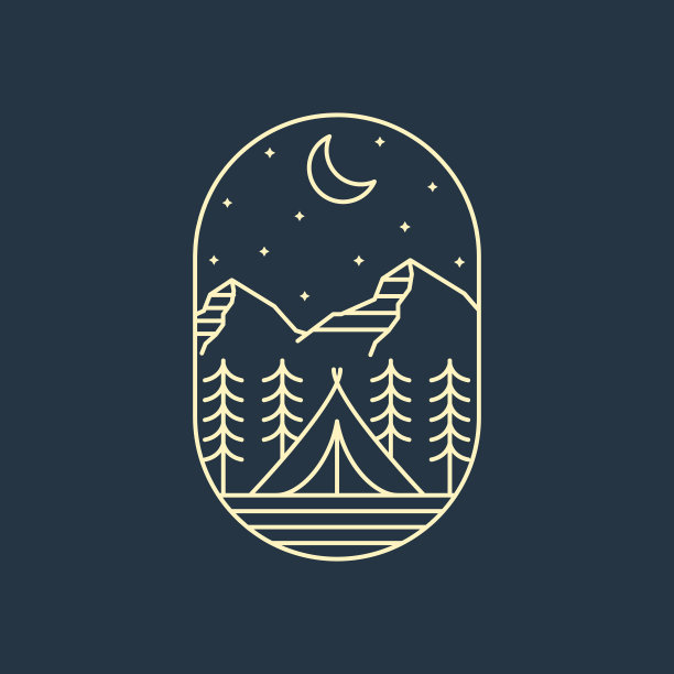 山夜露营插图单线或线条艺术风格图片下载