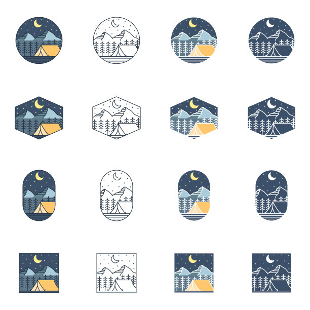 山夜露营插图单线或线条艺术风格图片下载