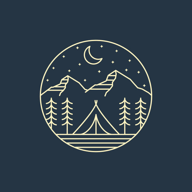 山夜露营插图单线或线条艺术风格图片下载