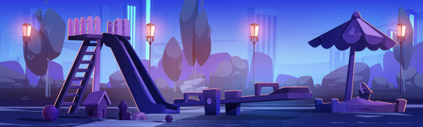 夏季夜间儿童游乐场公园病媒图片下载