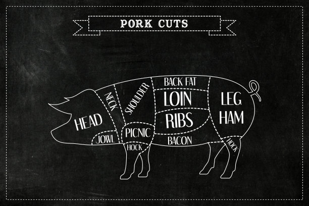 屠夫切割猪肉的图解指南图片下载