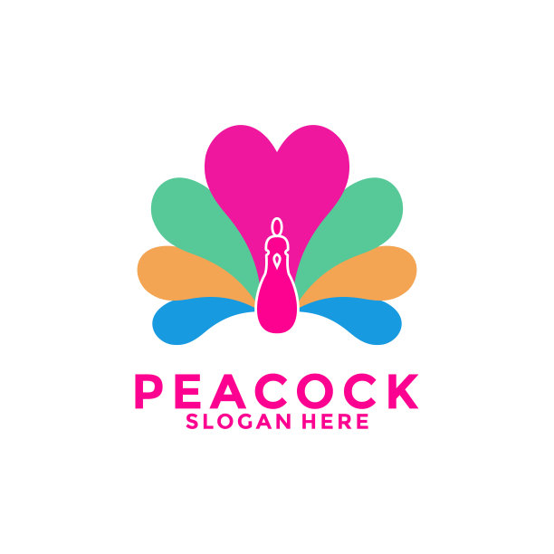 豪华孔雀鸟标志图标，抽象孔雀彩色标志矢量设计模板图片下载