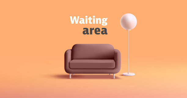 逼真的沙发与落地灯，3D。等候区。现代家具，用于家庭、办公室、服务和室内设计。向量图片下载