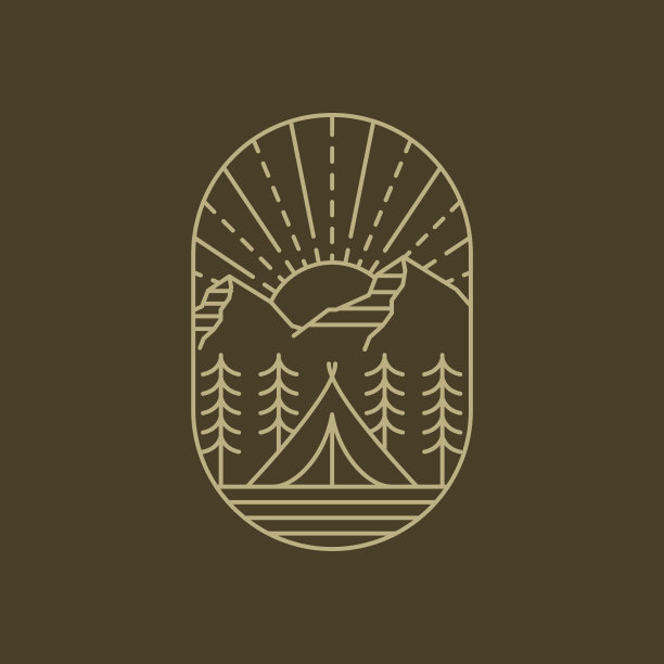 山晨露营插图单线或线条艺术风格图片下载