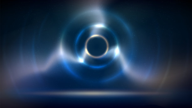 舞台以金蓝色圆形灯光为背景，地板暗背景上的光点。发光的荧光灯舞台。显示产品的抽象背景。闪亮的粒子。向量图片下载