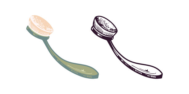 手绘泡芙海绵上妆手柄，美容美容元素，自我护理。为美容院、化妆品店、彩妆设计插画。彩色平面和黑色涂鸦风格。图片下载