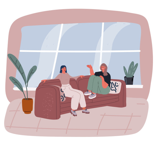 坐在沙发上的女人卡通插画图片下载