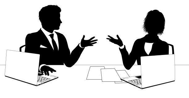 新闻主播商务人士在办公桌剪影图片下载