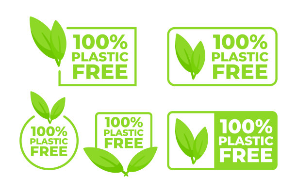 100%无塑料绿色图标徽章。Bpa无塑料化学标记为零或清洁。矢量图图片下载