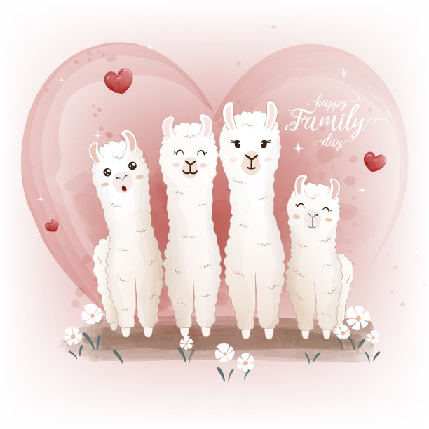 与羊驼一家合家欢的照片。图片下载