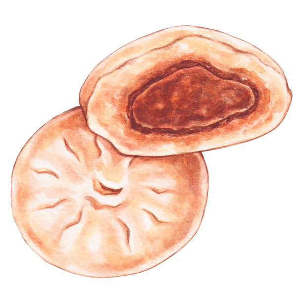 蒸鸡包水彩风格，传统亚洲美食设计图片下载