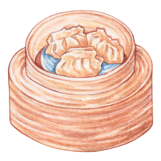 油锅、潮州水彩饺子风格，传统亚洲美食设计图片下载