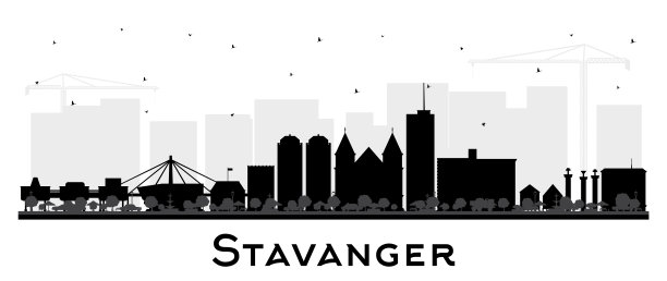 斯塔万格挪威城市天际线轮廓与黑色建筑孤立在白色。斯塔万格城市景观与地标。商务旅行和具有历史建筑的旅游理念。图片下载
