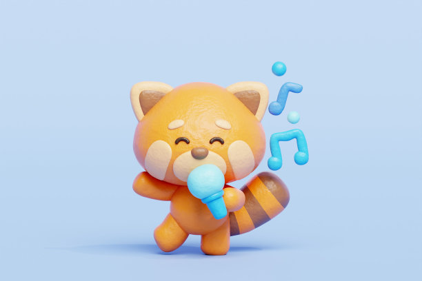 3D可爱小熊猫带麦克风跳舞唱歌，卡通动物角色，3D渲染。图片下载